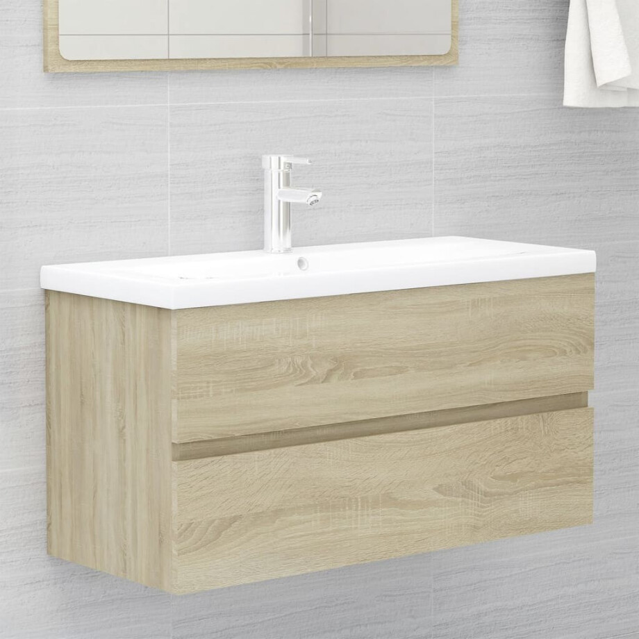 vidaXL Wastafelkast met ingebouwde wastafel spaanplaat sonoma eiken vidaXL Wastafelkast met ingebouwde wastafel spaanplaat sonoma eiken afbeelding 1