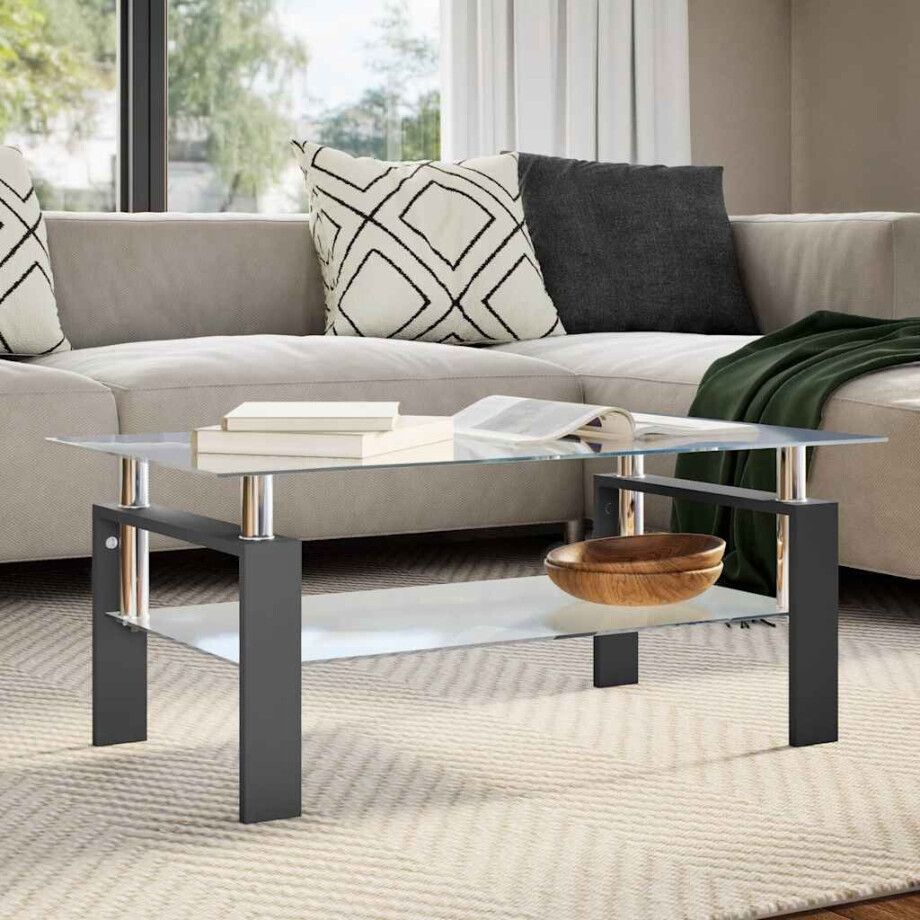 vidaXL Salontafel 95x55x40 cm gehard glas transparant en zwart vidaXL Salontafel 95x55x40 cm gehard glas transparant en zwart afbeelding 1