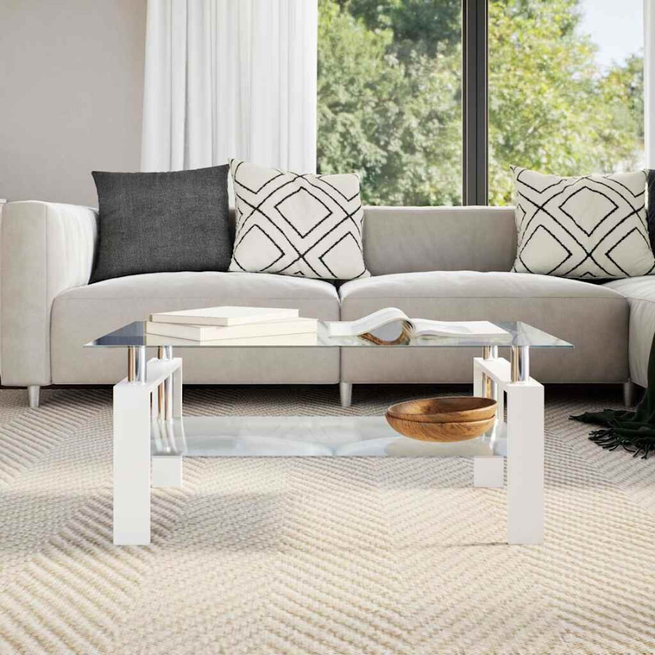 vidaXL Salontafel 95x55x40 cm gehard glas transparant en wit afbeelding 1