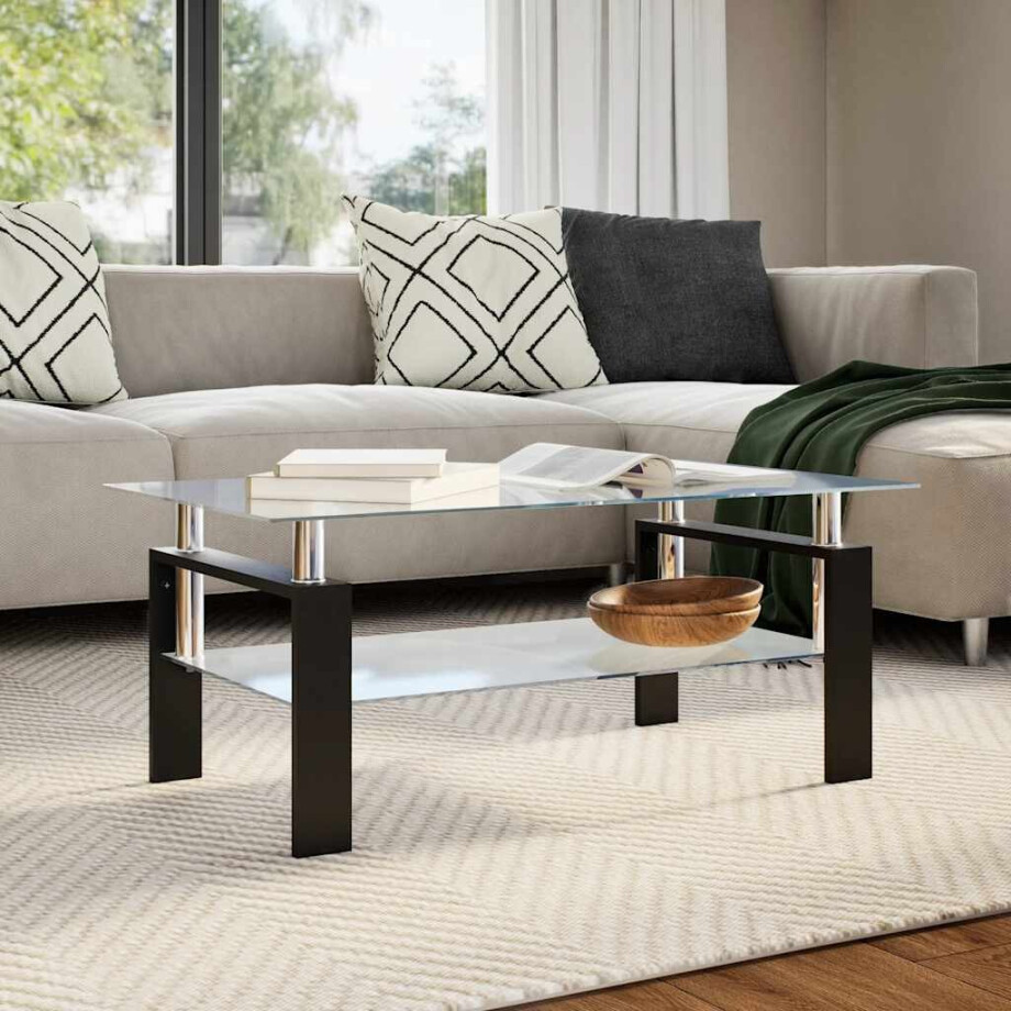 vidaXL Salontafel 95x55x40 cm gehard glas transparant en grijs vidaXL Salontafel 95x55x40 cm gehard glas transparant en grijs afbeelding 1