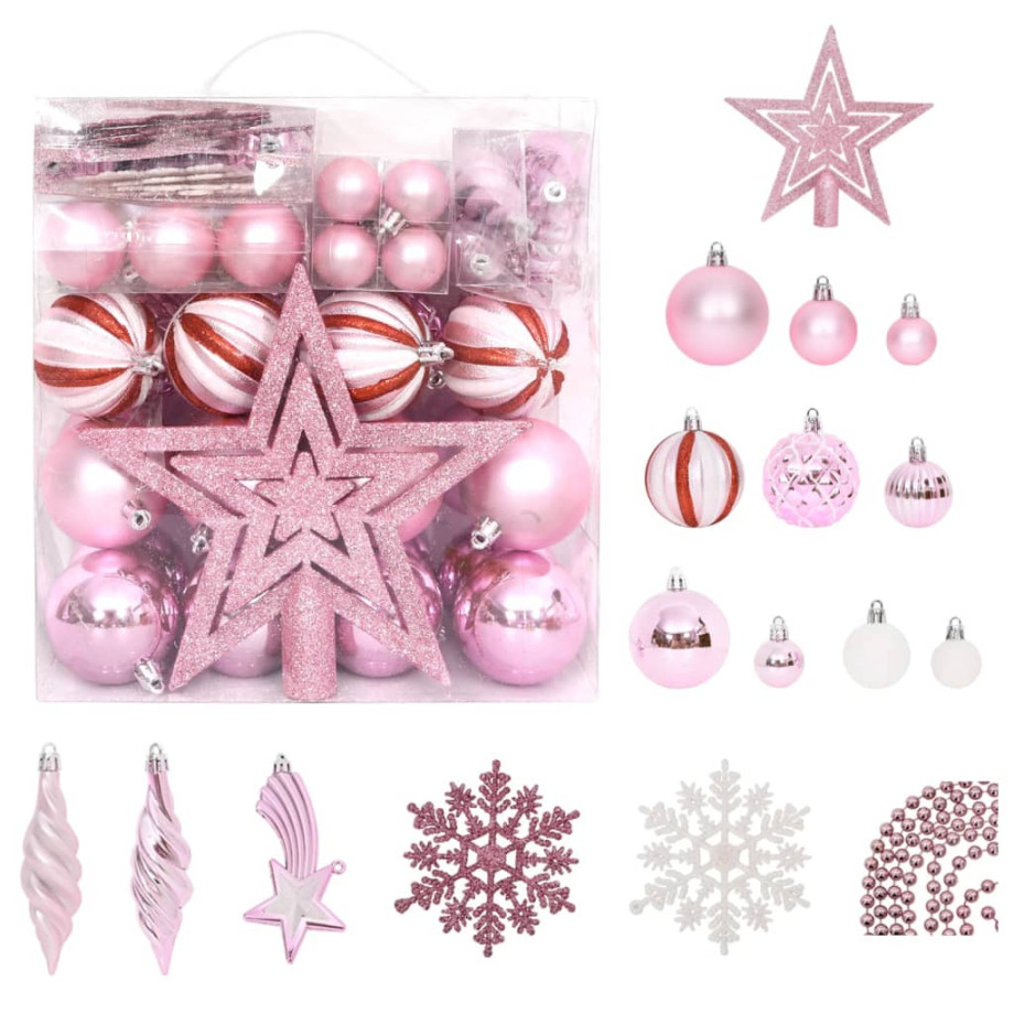 vidaXL 65-delige Kerstballenset roze/rood/wit afbeelding 1