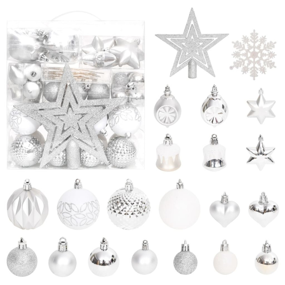 vidaXL 70-delige Kerstballenset zilver en wit afbeelding 1