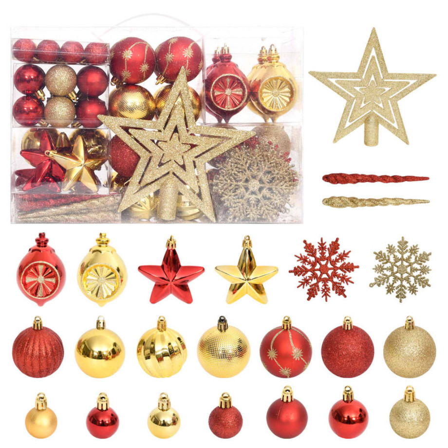 vidaXL 108-delige Kerstballenset goud en rood afbeelding 1