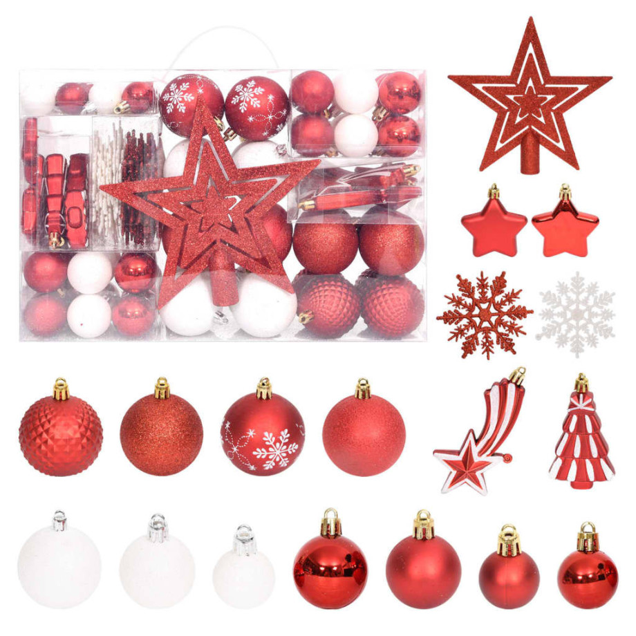 vidaXL 108-delige Kerstballenset rood en wit afbeelding 1
