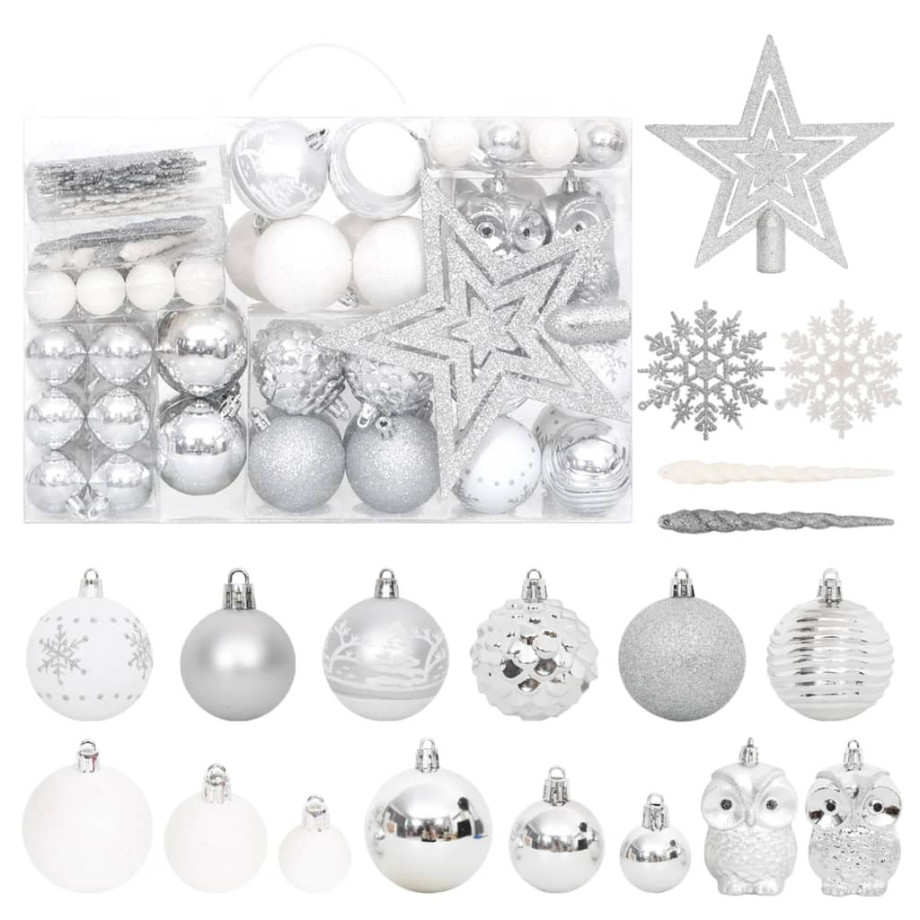 vidaXL 108-delige Kerstballenset zilver en wit afbeelding 1
