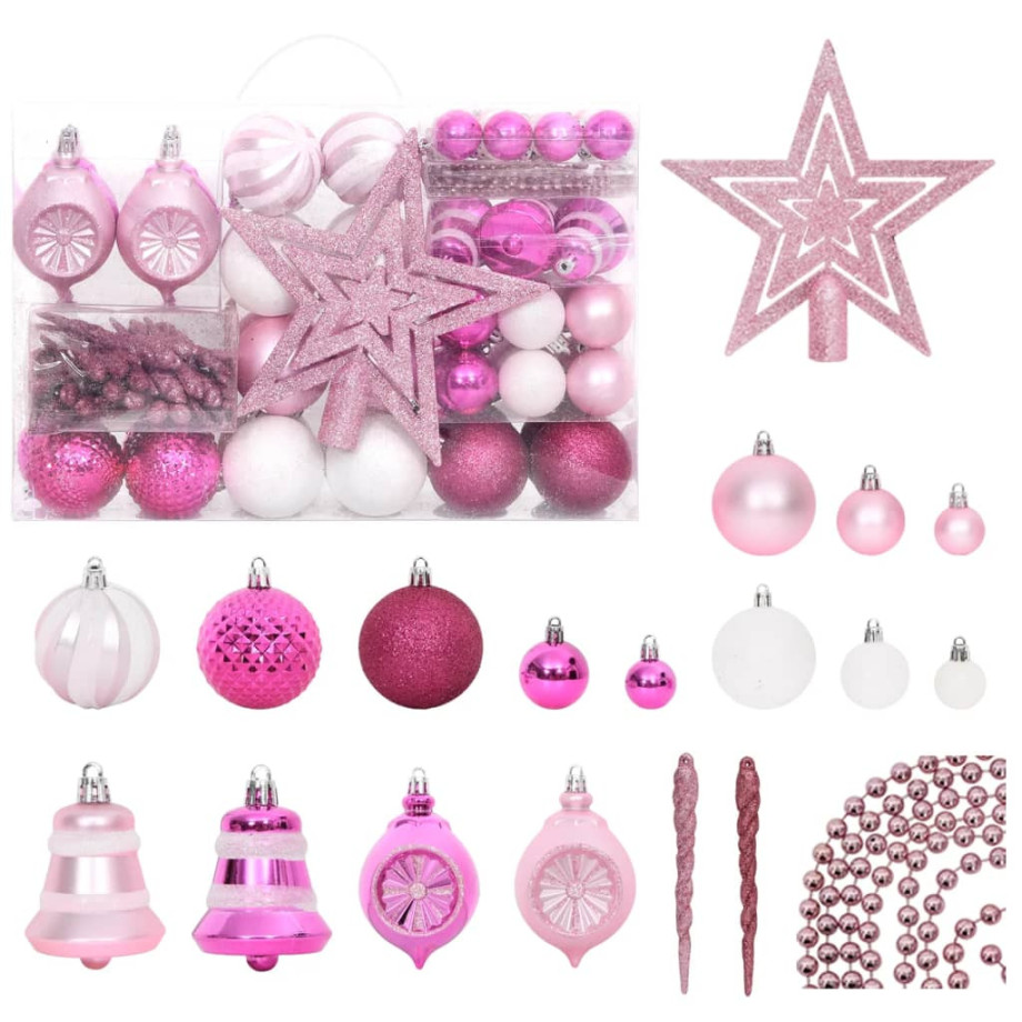 vidaXL 108-delige Kerstballenset wit en roze afbeelding 1
