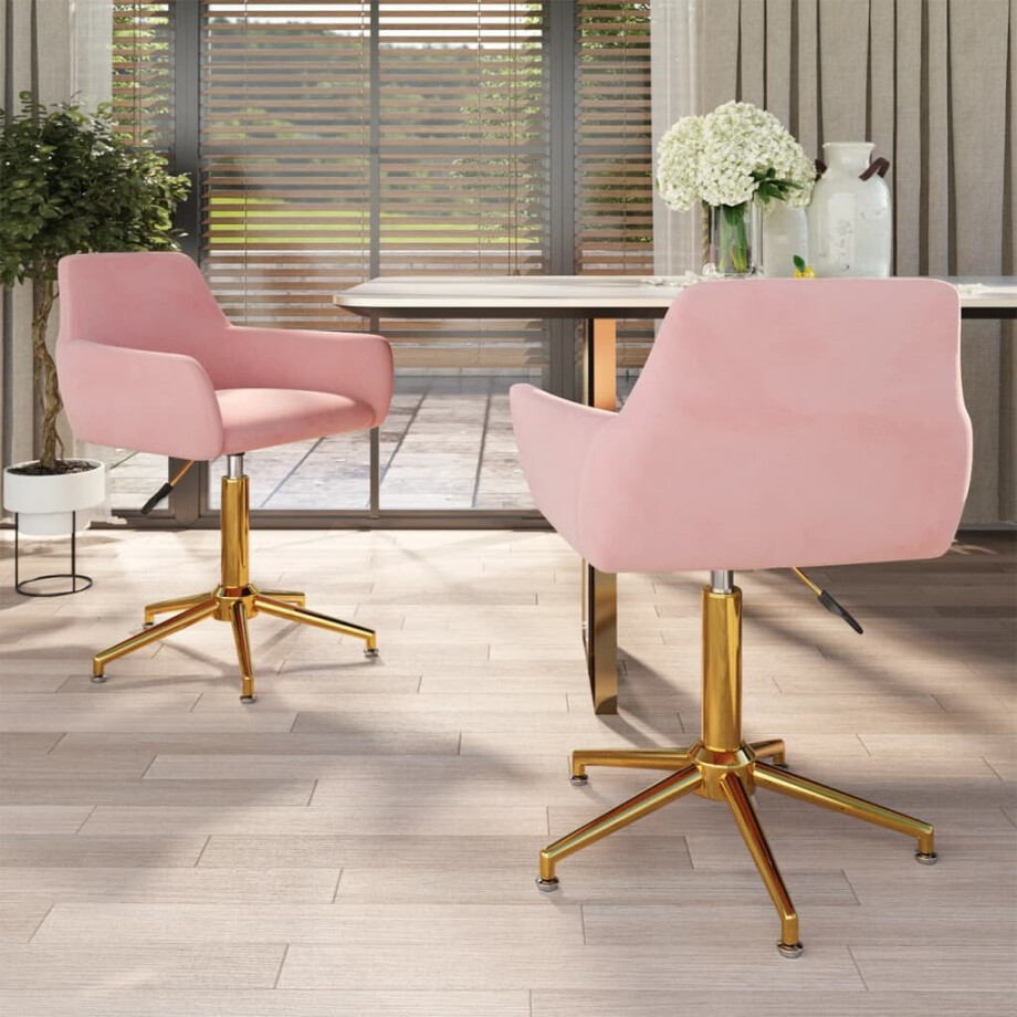 vidaXL Eetkamerstoelen draaibaar 2 st fluweel roze afbeelding 1