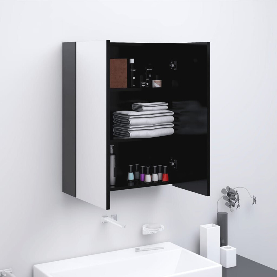 vidaXL Badkamerkast met spiegel 60x15x75 cm MDF antracietkleurig vidaXL Badkamerkast met spiegel 60x15x75 cm MDF antracietkleurig afbeelding 1
