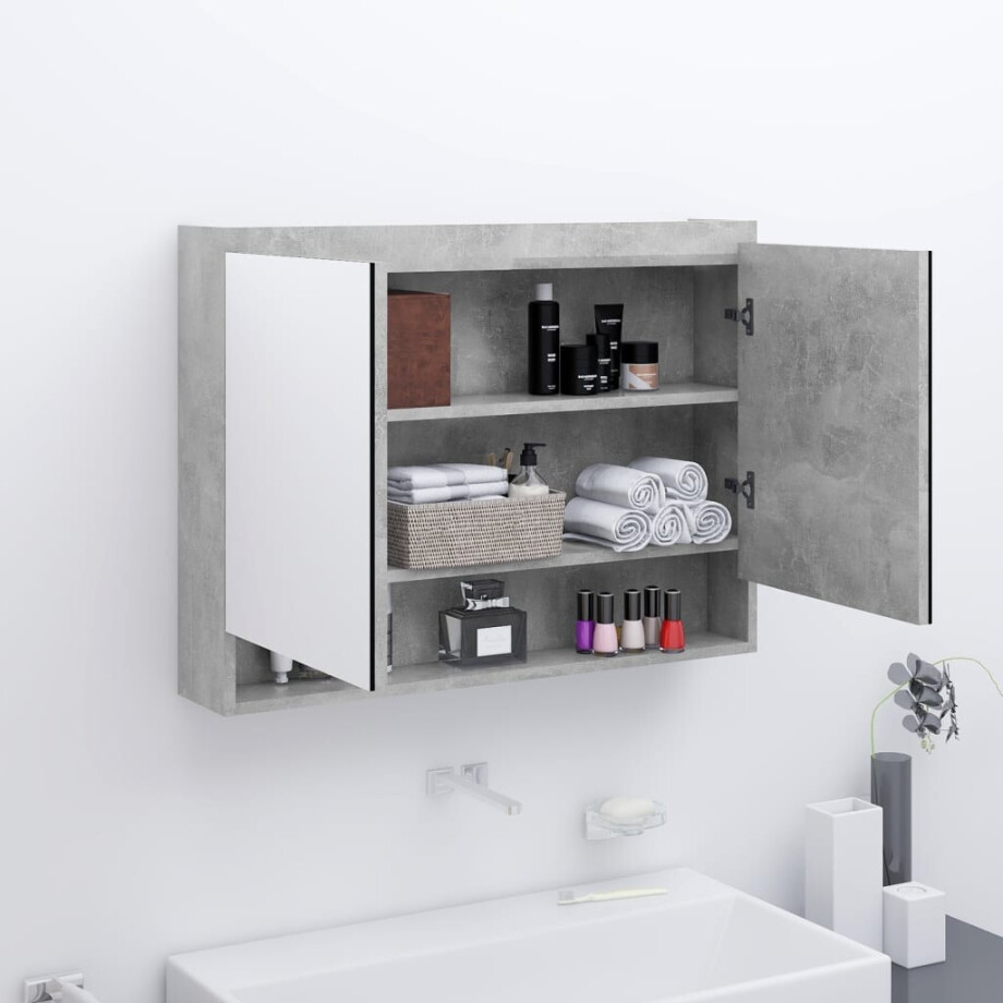 vidaXL Badkamerkast met spiegel 80x15x60 cm MDF betongrijs vidaXL Badkamerkast met spiegel 80x15x60 cm MDF betongrijs afbeelding 1