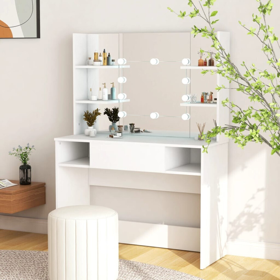 vidaXL Kaptafel met LED-verlichting 100x40x135 cm MDF wit afbeelding 1