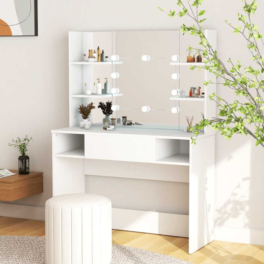 vidaXL Kaptafel met LED-verlichting 100x40x135 cm MDF wit afbeelding 1