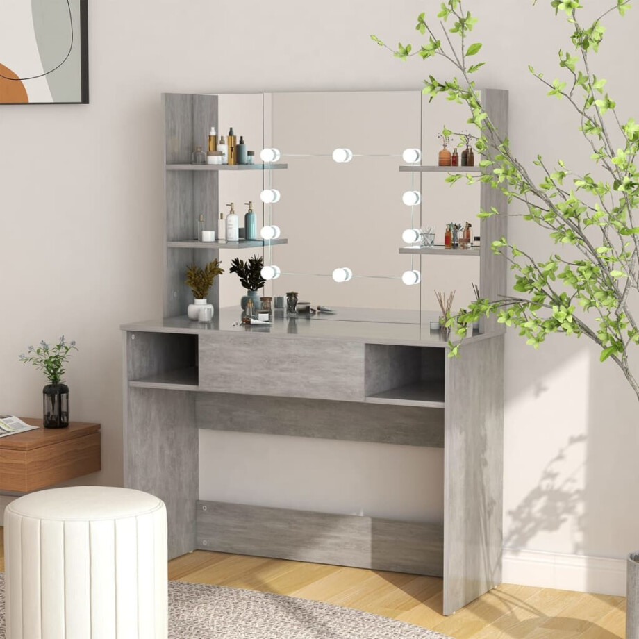 vidaXL Kaptafel met LED-verlichting 100x40x135 cm MDF betongrijs afbeelding 1