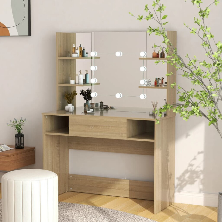 vidaXL Kaptafel met LED-verlichting 100x40x135 cm MDF eikenkleurig afbeelding 1