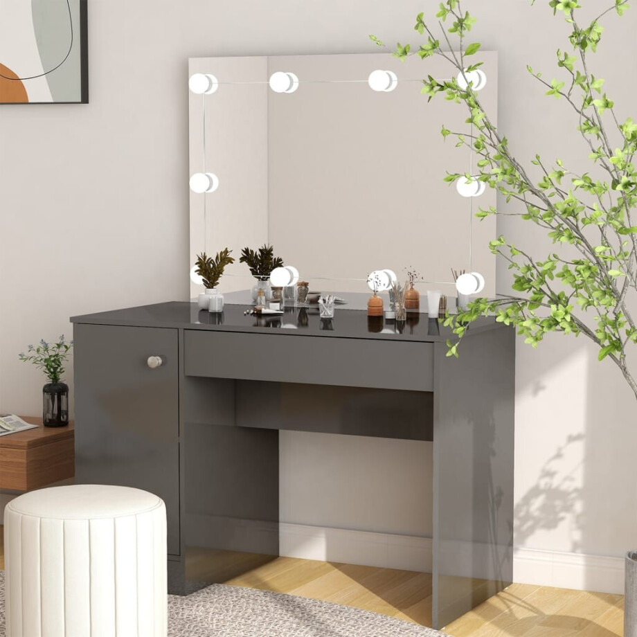 vidaXL Kaptafel met LED's 110x55x145 cm MDF glanzend grijs afbeelding 1