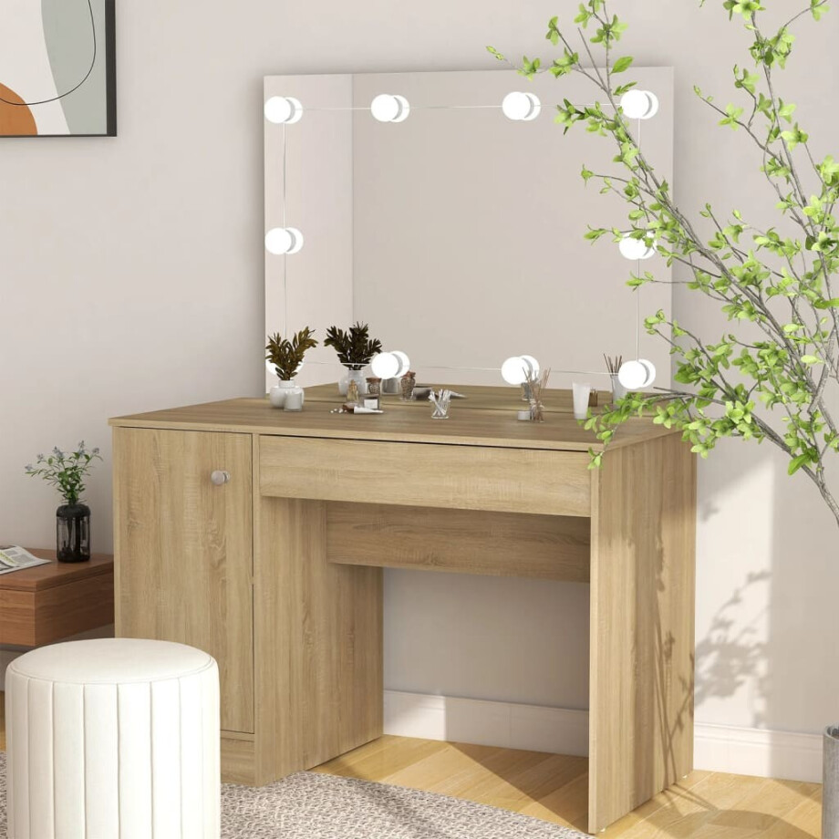 vidaXL Kaptafel met LED-verlichting 110x55x145 cm MDF eikenkleurig afbeelding 1