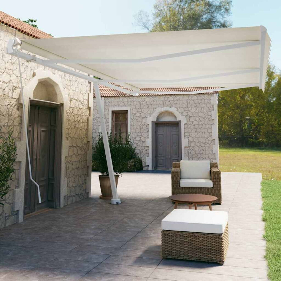 vidaXL Handmatige Zonnescherm 6 x 3,5 m Crèmekleurig 100% Polyester afbeelding 1