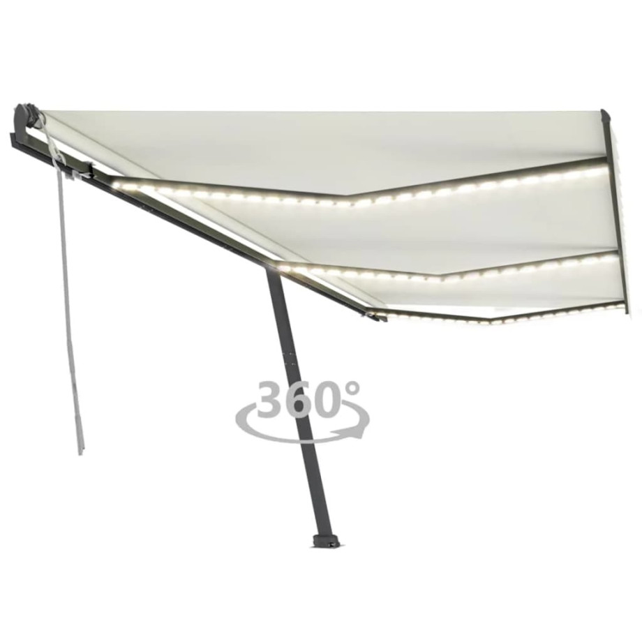 vidaXL Luifel handmatig uittrekbaar met LED 600x300 cm crèmekleurig afbeelding 1