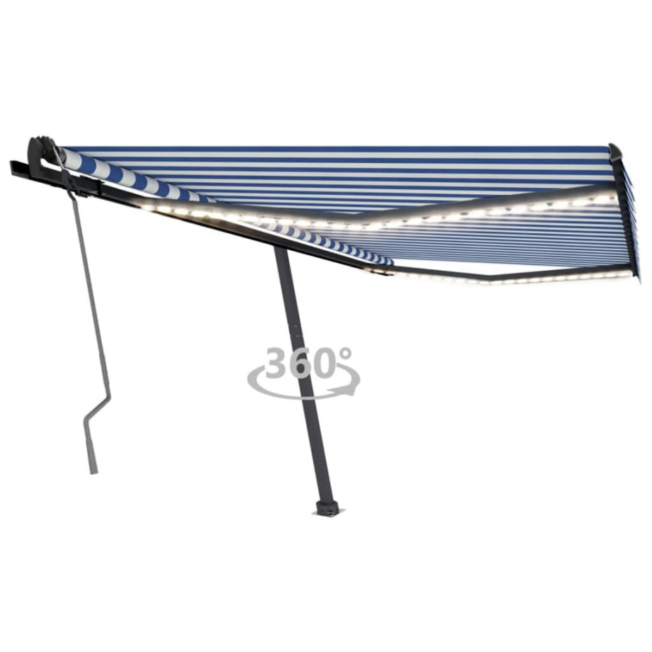 vidaXL Luifel handmatig uittrekbaar met LED 400x350 cm blauw en wit afbeelding 1