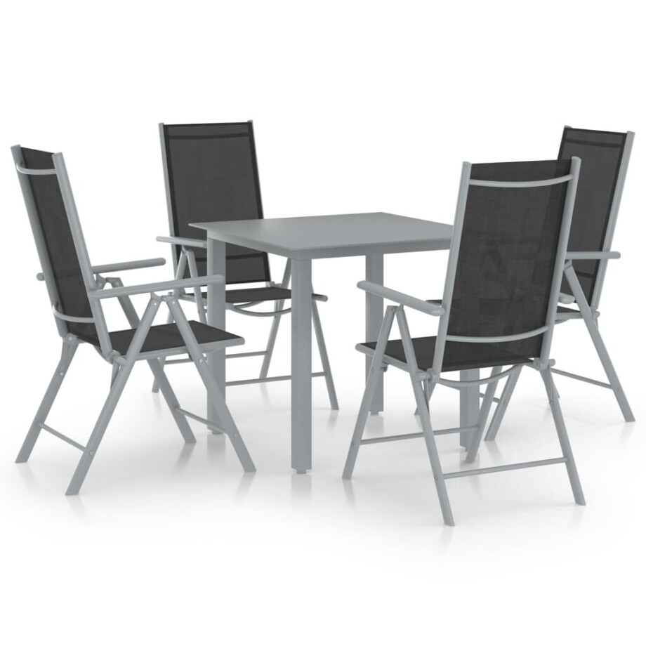 vidaXL 5-delige Tuinset aluminium zilverkleurig en zwart afbeelding 1