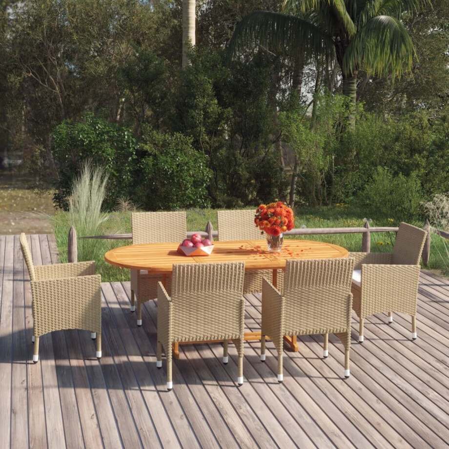 vidaXL 7-delige Tuinset poly rattan beige afbeelding 1
