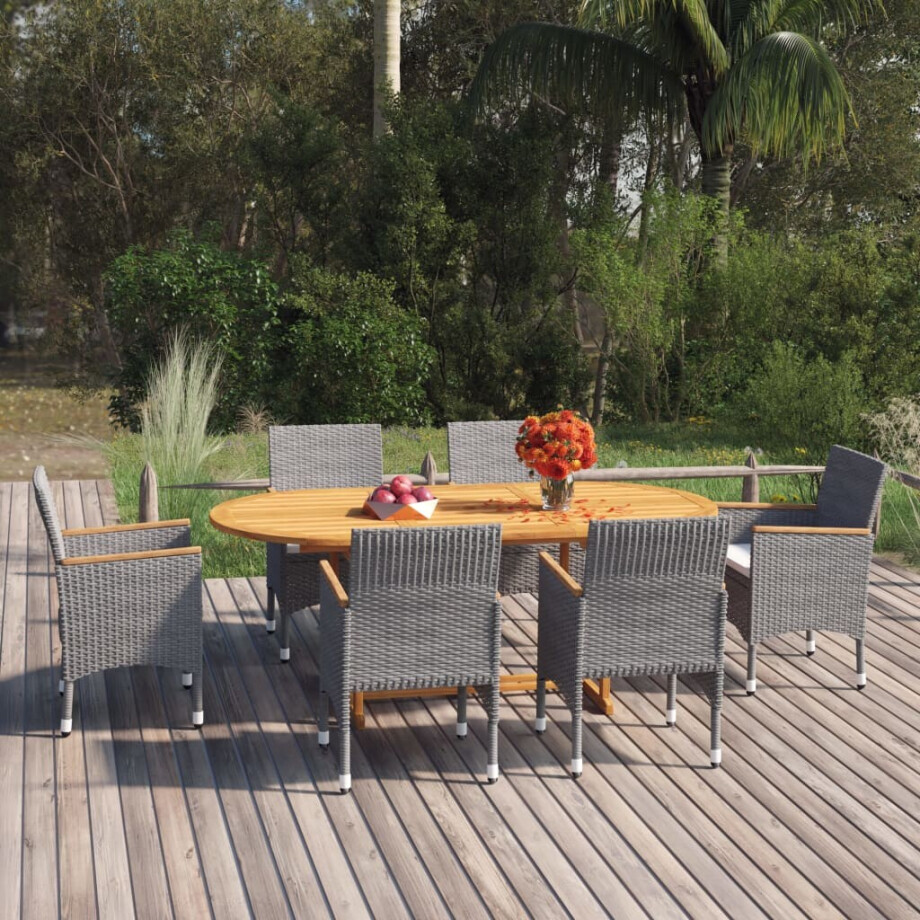 vidaXL 7-delige Tuinset poly rattan grijs afbeelding 1