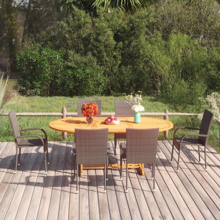 vidaXL 7-delige Tuinset poly rattan bruin afbeelding 1