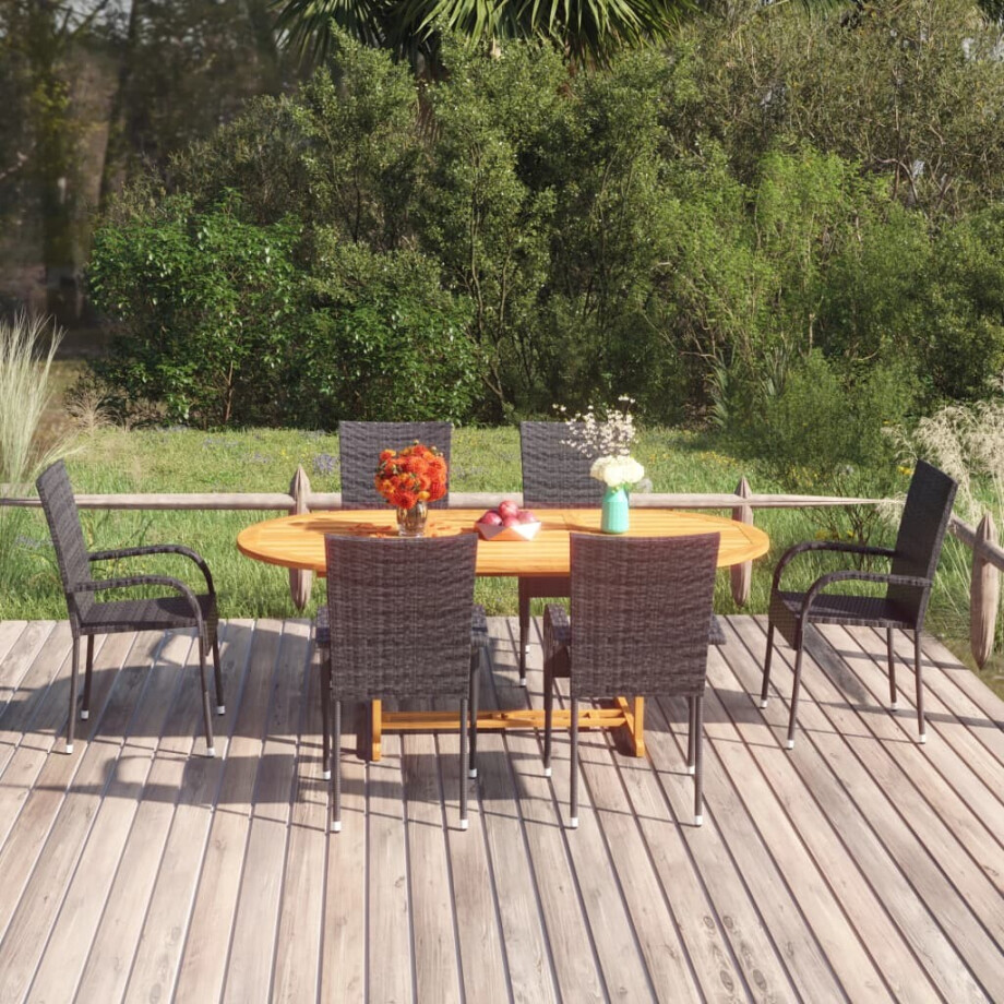 vidaXL 7-delige Tuinset poly rattan zwart afbeelding 1