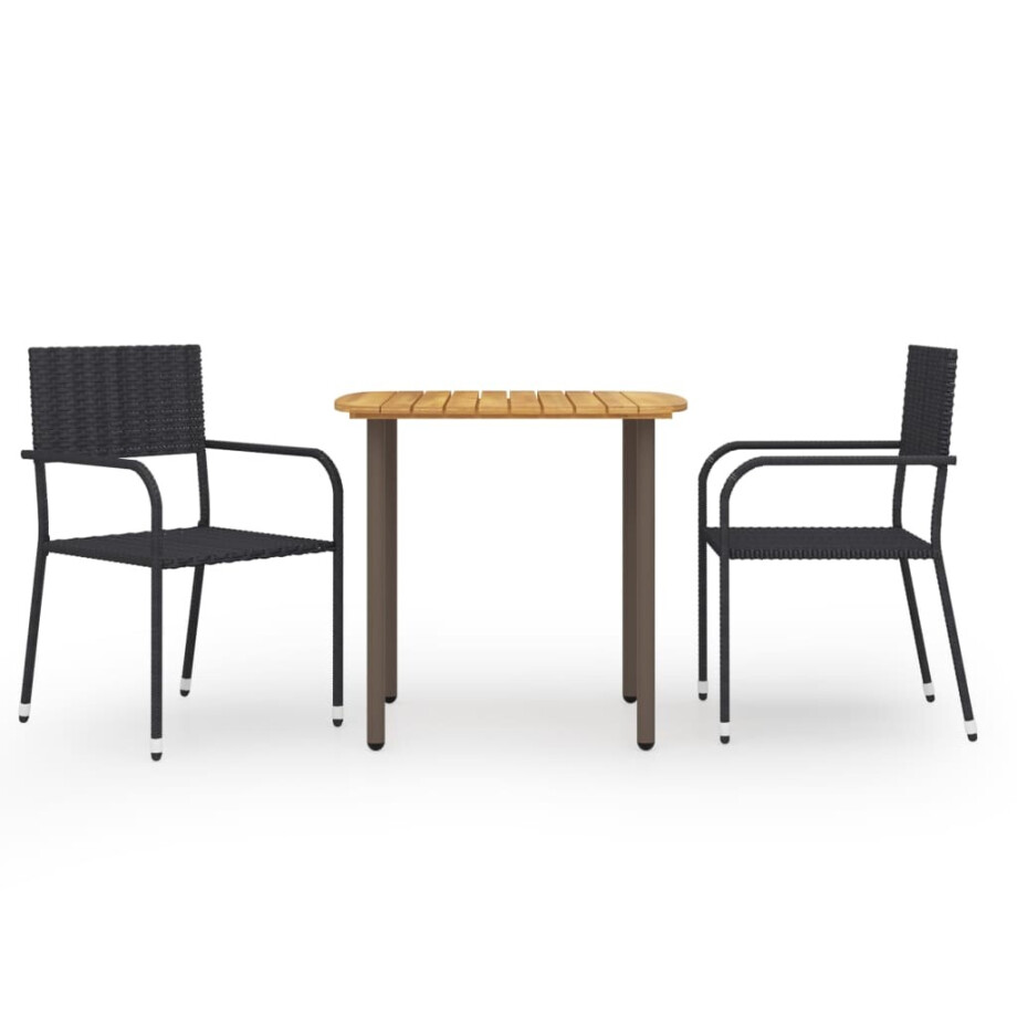 vidaXL 3-delige Tuinset poly rattan zwart afbeelding 1
