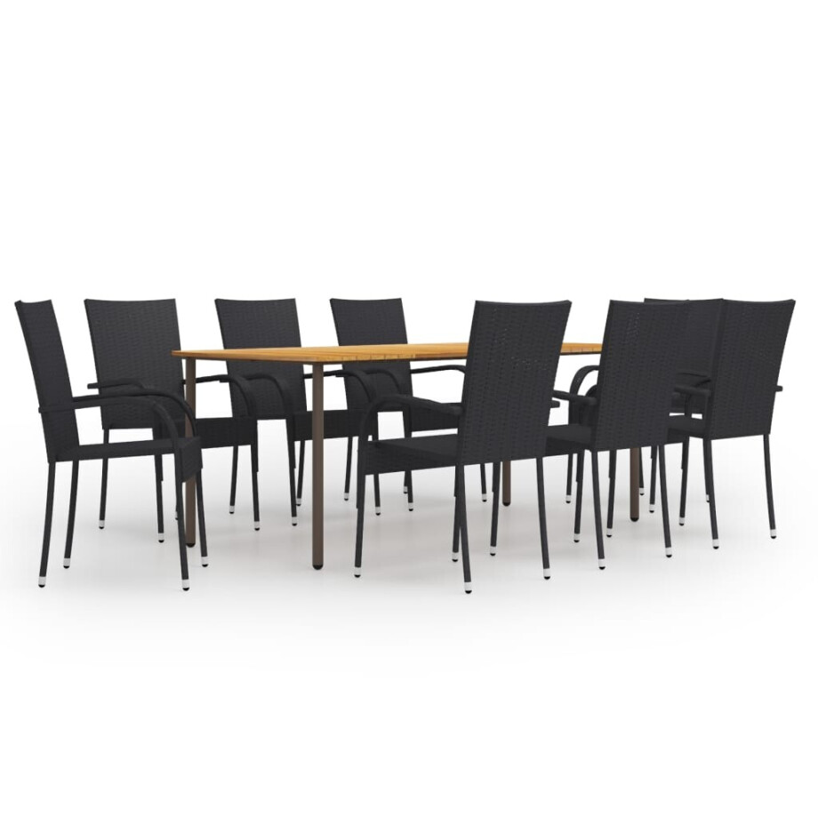 vidaXL 9-delige Tuinset poly rattan zwart afbeelding 1