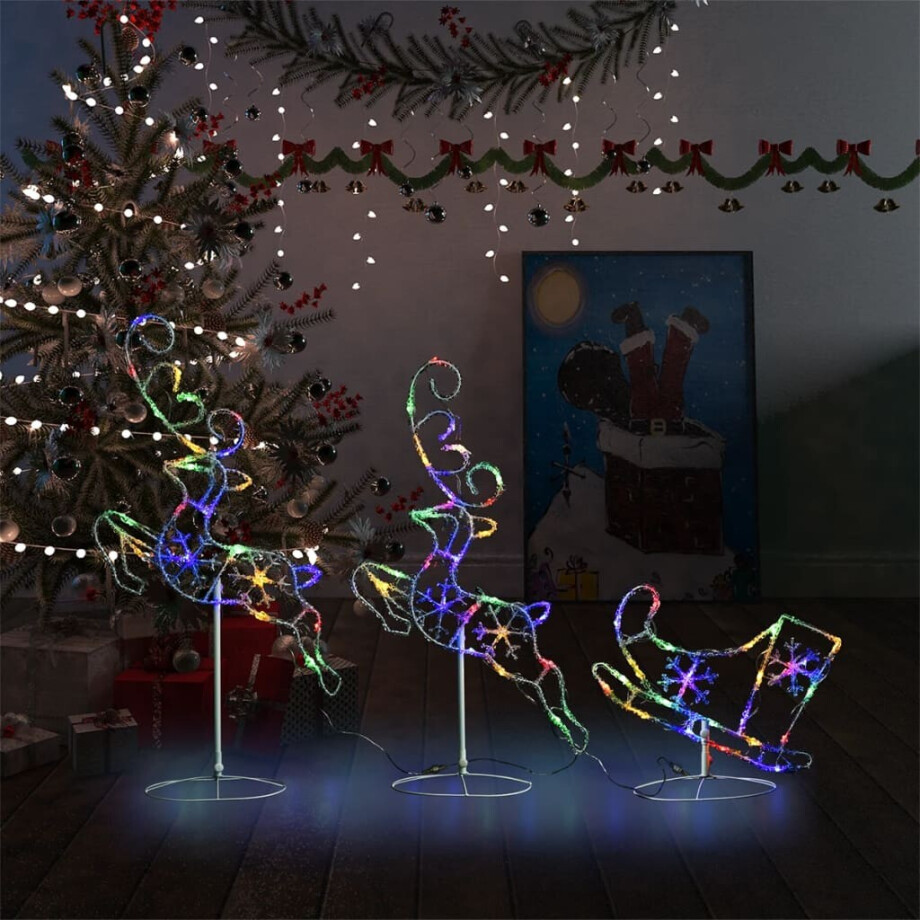 vidaXL Kerstdecoratie rendieren en slee 260x21x87 cm acryl meerkleurig vidaXL Kerstdecoratie rendieren en slee 260x21x87 cm acryl meerkleurig afbeelding 1