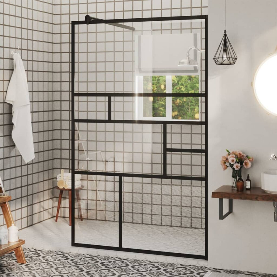 vidaXL Inloopdouchewand 100x195 cm ESG-glas transparant en zwart vidaXL Inloopdouchewand 100x195 cm ESG-glas transparant en zwart afbeelding 1