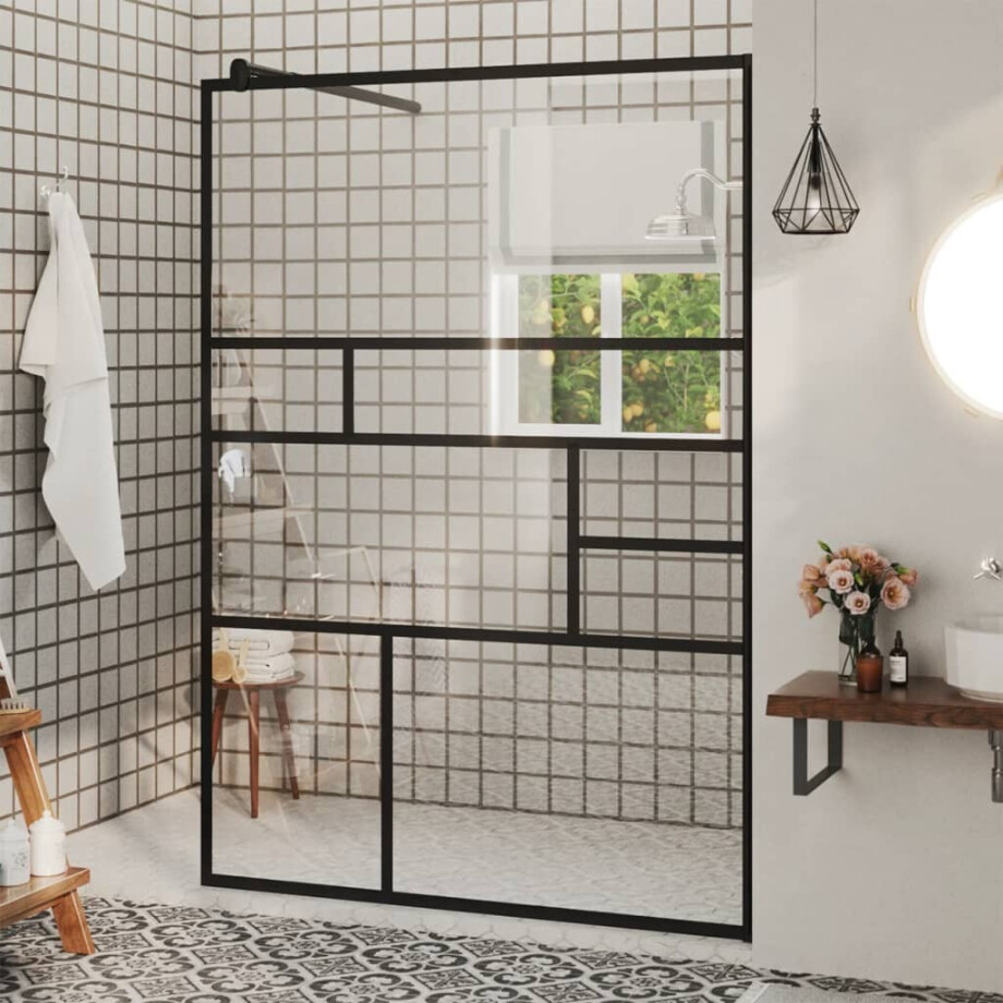 vidaXL Inloopdouchewand 115x195 cm ESG-glas transparant en zwart afbeelding 1