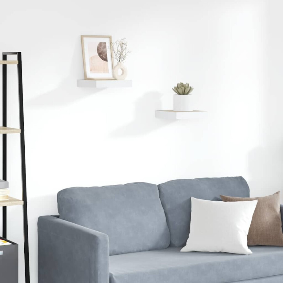 vidaXL Wandschappen zwevend 2 st 23x23,5x3,8 cm MDF eikenkleurig wit afbeelding 1