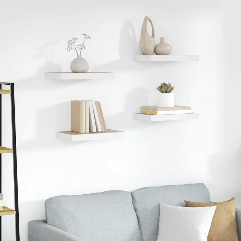 vidaXL Wandschappen zwevend 4 st 50x23x3,8 cm MDF eikenkleurig en wit afbeelding 1