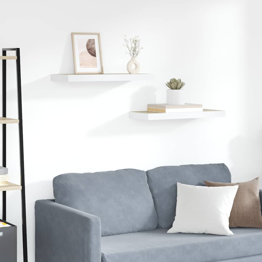 vidaXL Wandschappen zwevend 2 st 60x23,5x3,8 cm MDF eikenkleurig wit afbeelding 1