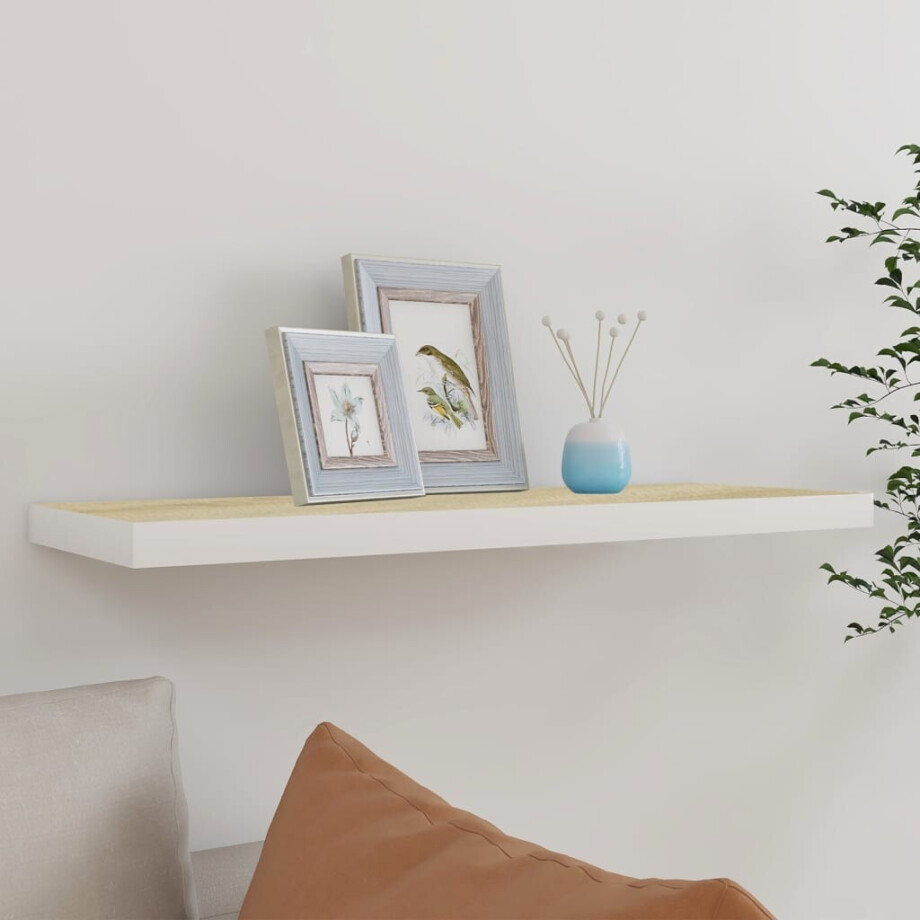vidaXL Wandschap zwevend 80x23,5x3,8 cm MDF eikenkleurig en wit afbeelding 1