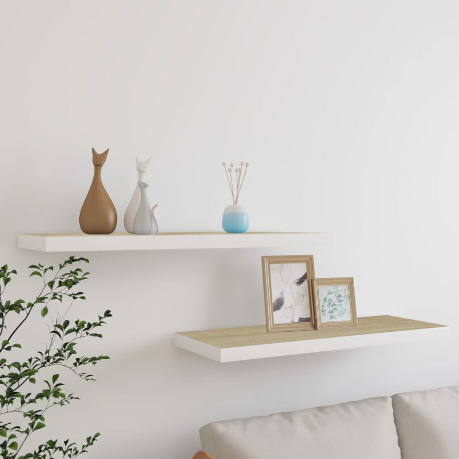 vidaXL Wandschappen zwevend 2 st 80x23,5x3,8 cm MDF eikenkleurig wit vidaXL Wandschappen zwevend 2 st 80x23,5x3,8 cm MDF eikenkleurig wit afbeelding 1