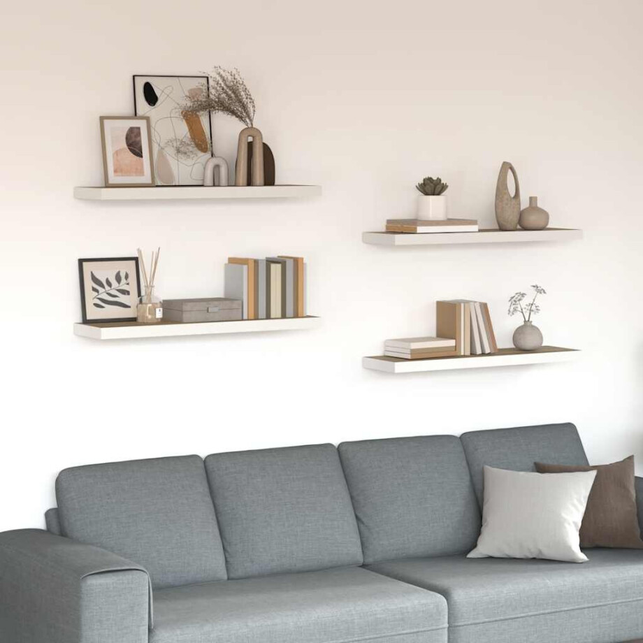 vidaXL Wandschappen zwevend 4 st 80x23,5x3,8 cm MDF eikenkleurig wit afbeelding 1