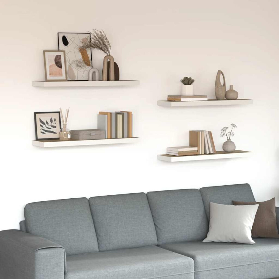 vidaXL Wandschappen zwevend 4 st 80x23,5x3,8 cm MDF eikenkleurig wit afbeelding 1