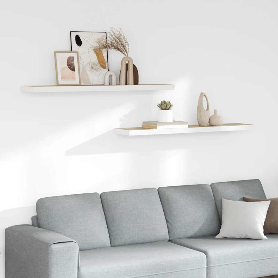 vidaXL Wandschappen zwevend 2 st 120x23,5x3,8 cm MDF eikenkleurig wit afbeelding 1