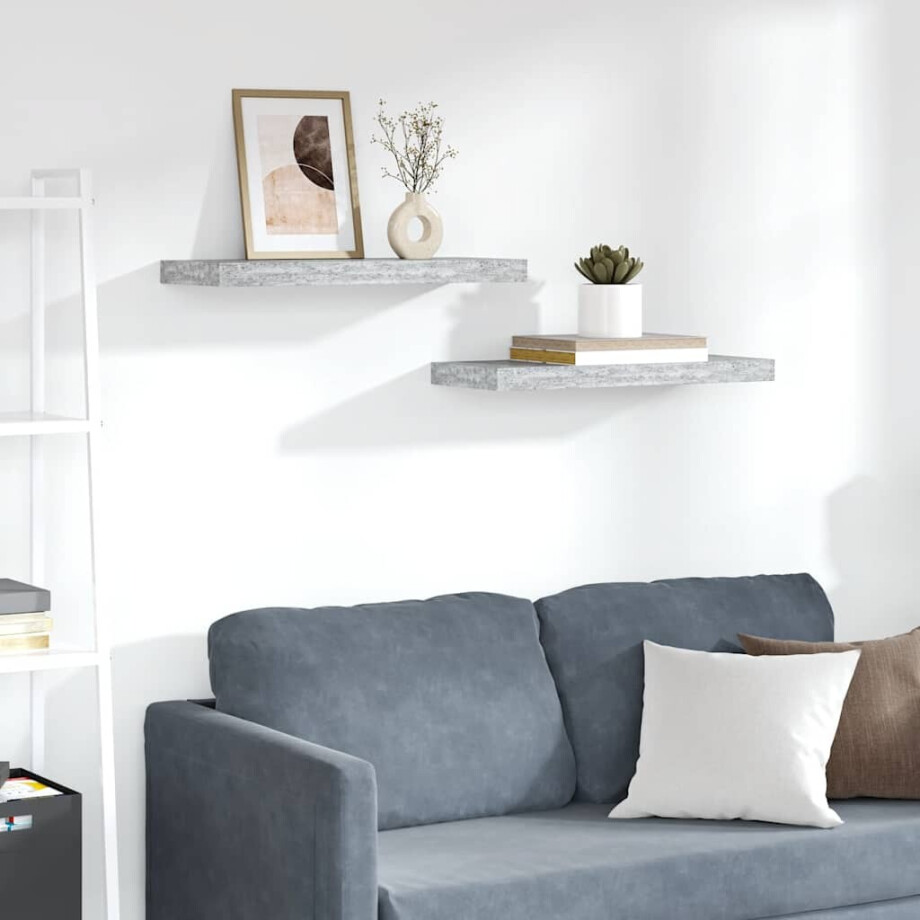 vidaXL Wandschappen zwevend 2 st 60x23,5x3,8 cm MDF betongrijs vidaXL Wandschappen zwevend 2 st 60x23,5x3,8 cm MDF betongrijs afbeelding 1