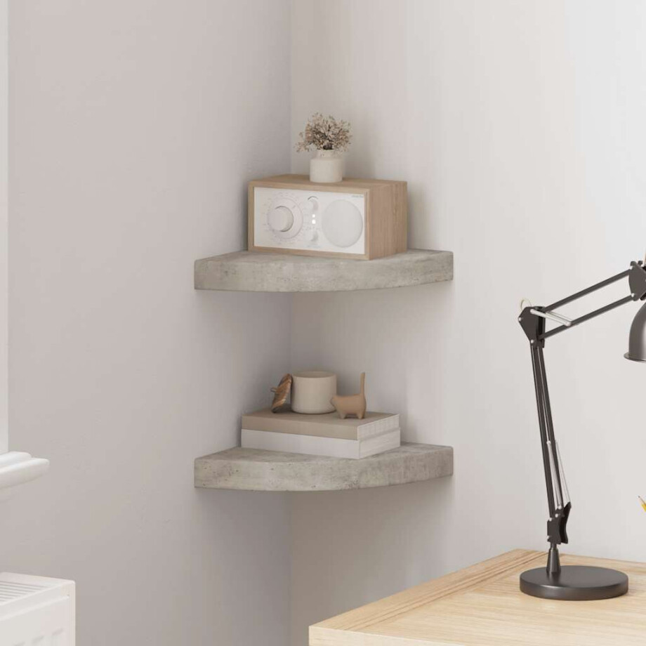vidaXL Hoekwandschappen 2 st 25x25x3,8 cm MDF betongrijs afbeelding 1