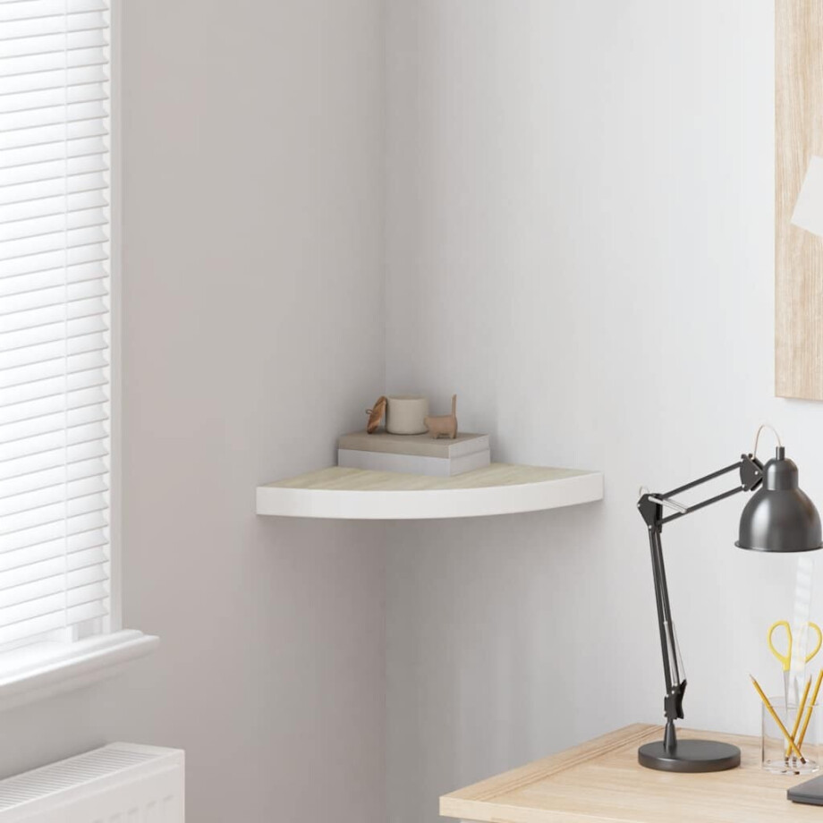 vidaXL Hoekwandschap 35x35x3,8 cm MDF eikenkleurig en wit afbeelding 1