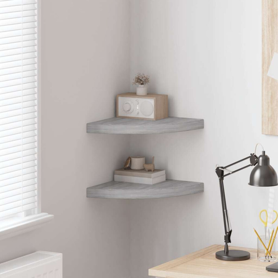 vidaXL Hoekwandschappen 2 st 35x35x3,8 cm MDF betongrijs afbeelding 1