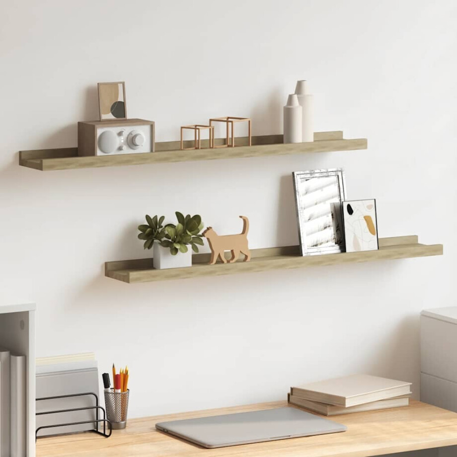 vidaXL Wandplanken 2 st Sonoma eiken 80x9x3 cm afbeelding 1
