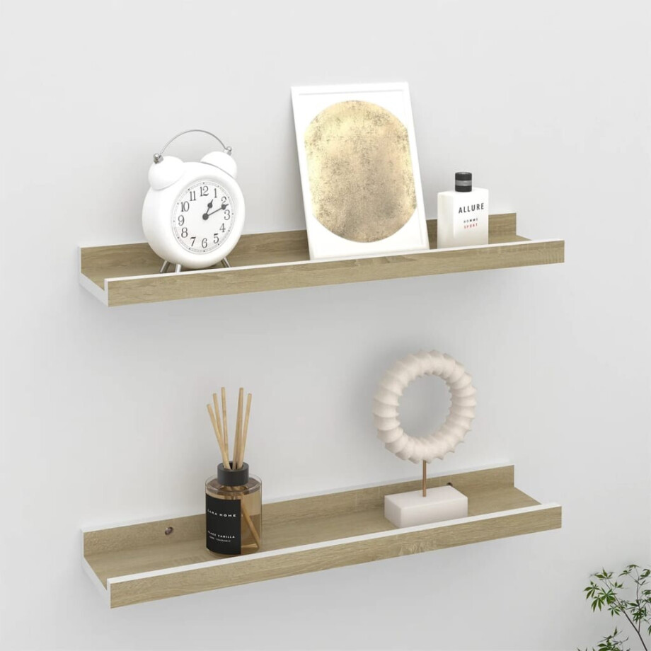 vidaXL Wandschappen 2 st 40x9x3 cm wit sonoma eikenkleurig afbeelding 1