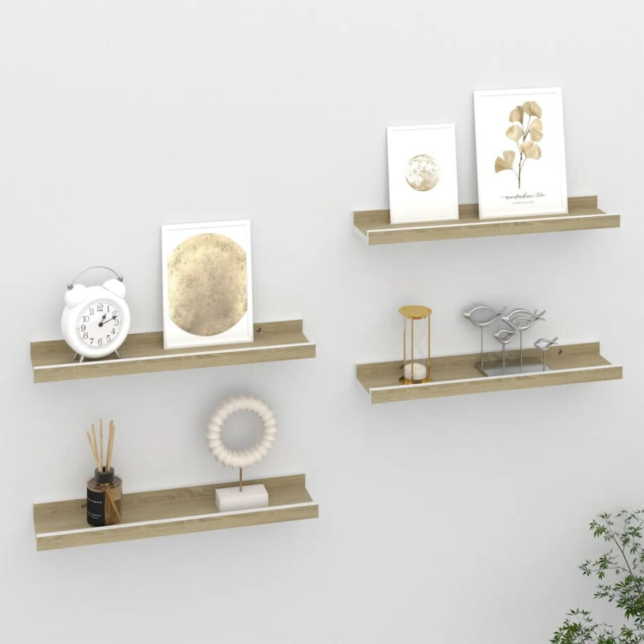 vidaXL Wandschappen 4 st 40x9x3 cm wit en sonoma eikenkleurig vidaXL Wandschappen 4 st 40x9x3 cm wit en sonoma eikenkleurig afbeelding 1