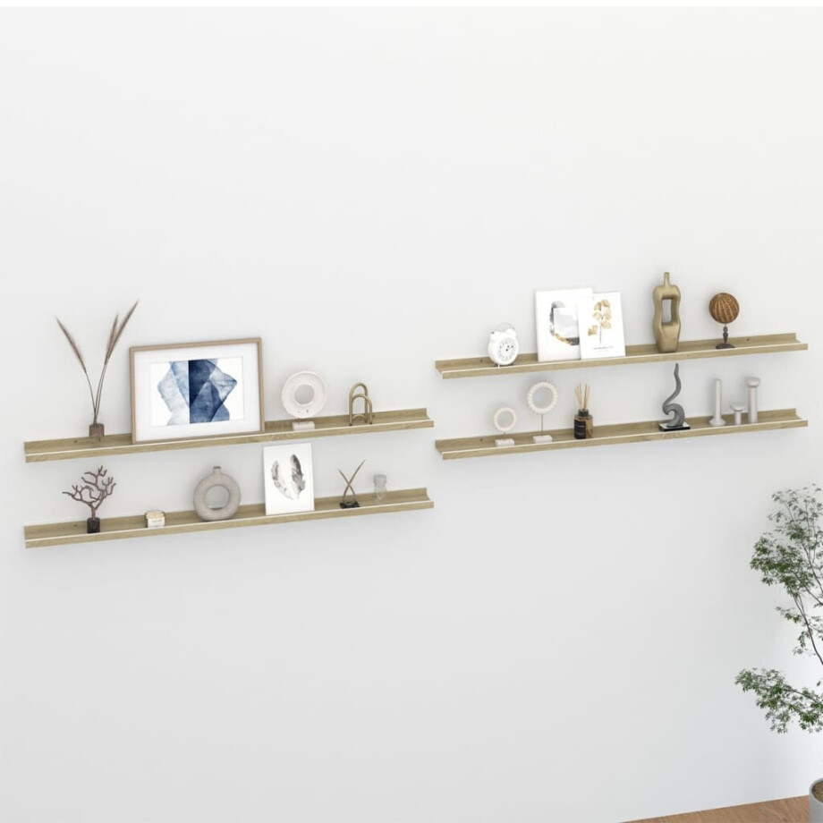 vidaXL Wandschappen 4 st 115x9x3 cm wit en sonoma eikenkleurig vidaXL Wandschappen 4 st 115x9x3 cm wit en sonoma eikenkleurig afbeelding 1