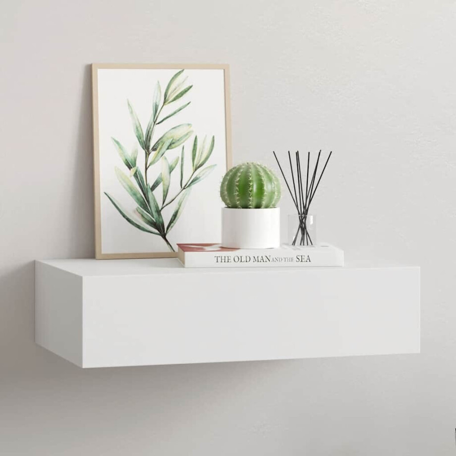 vidaXL Wandschap met lade 40x23,5x10 cm MDF wit afbeelding 1