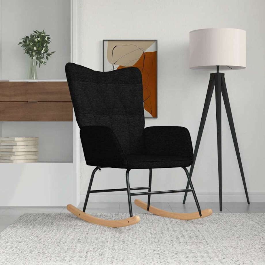 vidaXL Schommelstoel stof zwart afbeelding 1